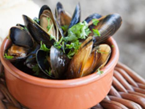 A bowl of fresh mussels from Anglesey