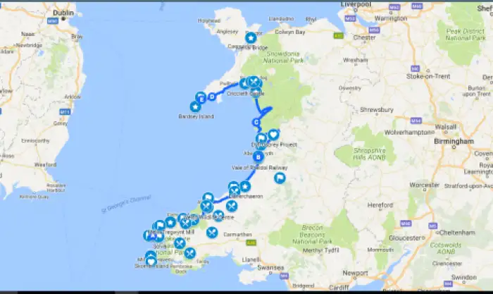 Map of The Coastal Way across Wales