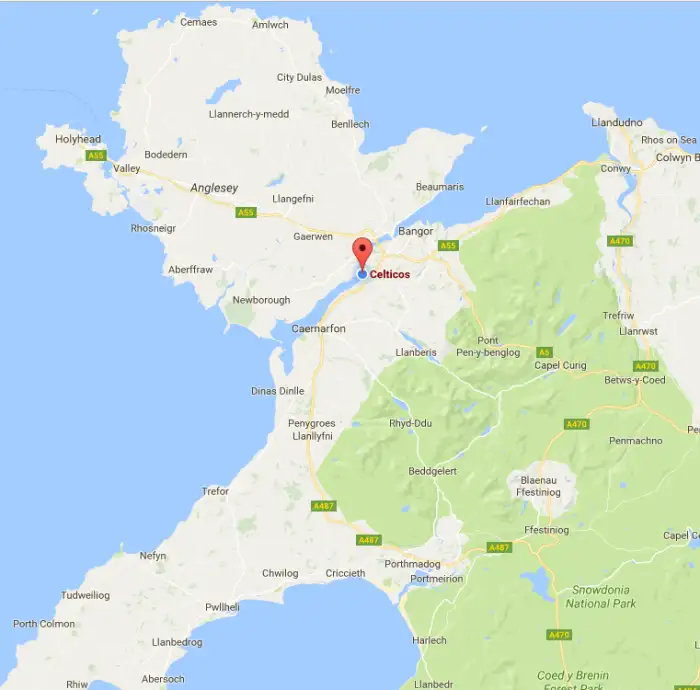 Celticos pinpointed on a map of North Wales