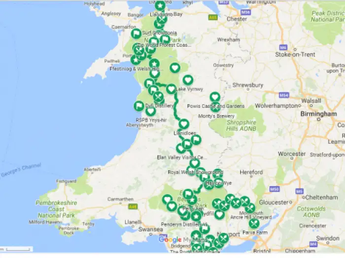 Map of The Cambrian Way tour route