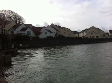 A photograph of Porthmadog at high tide